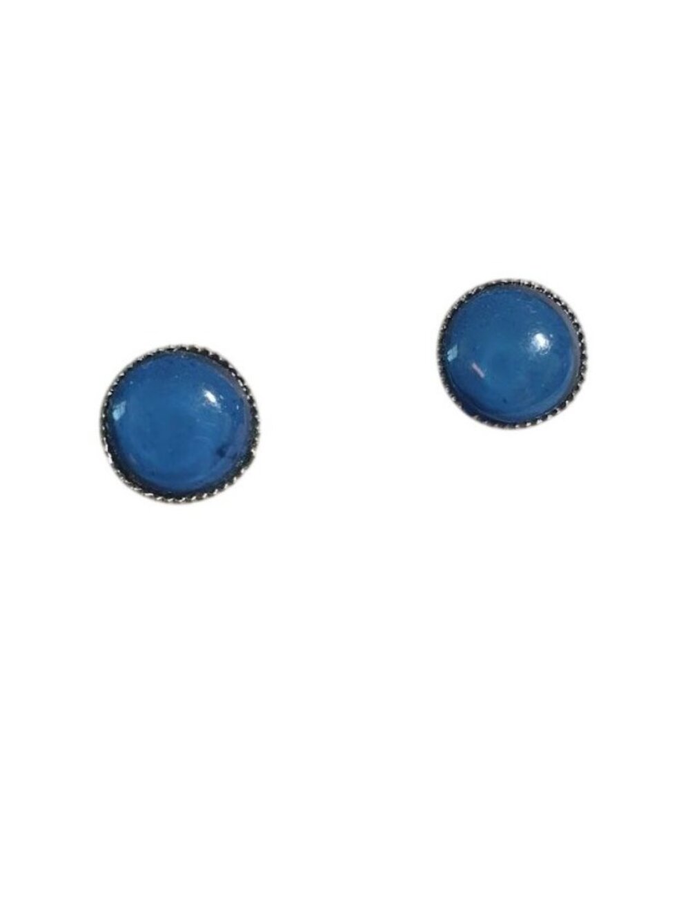 Blue Round Silver Tone Stud Earrings Vintage Jewelry Minimalist Style Mom Gift